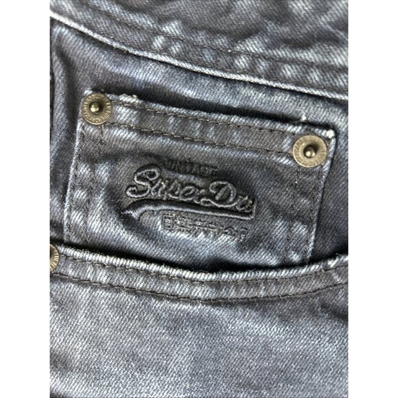 Superdry Mens Jeans 30 X 32 Blue Officer Straight Copper Black Denim Button Fly - Picture 3 of 13